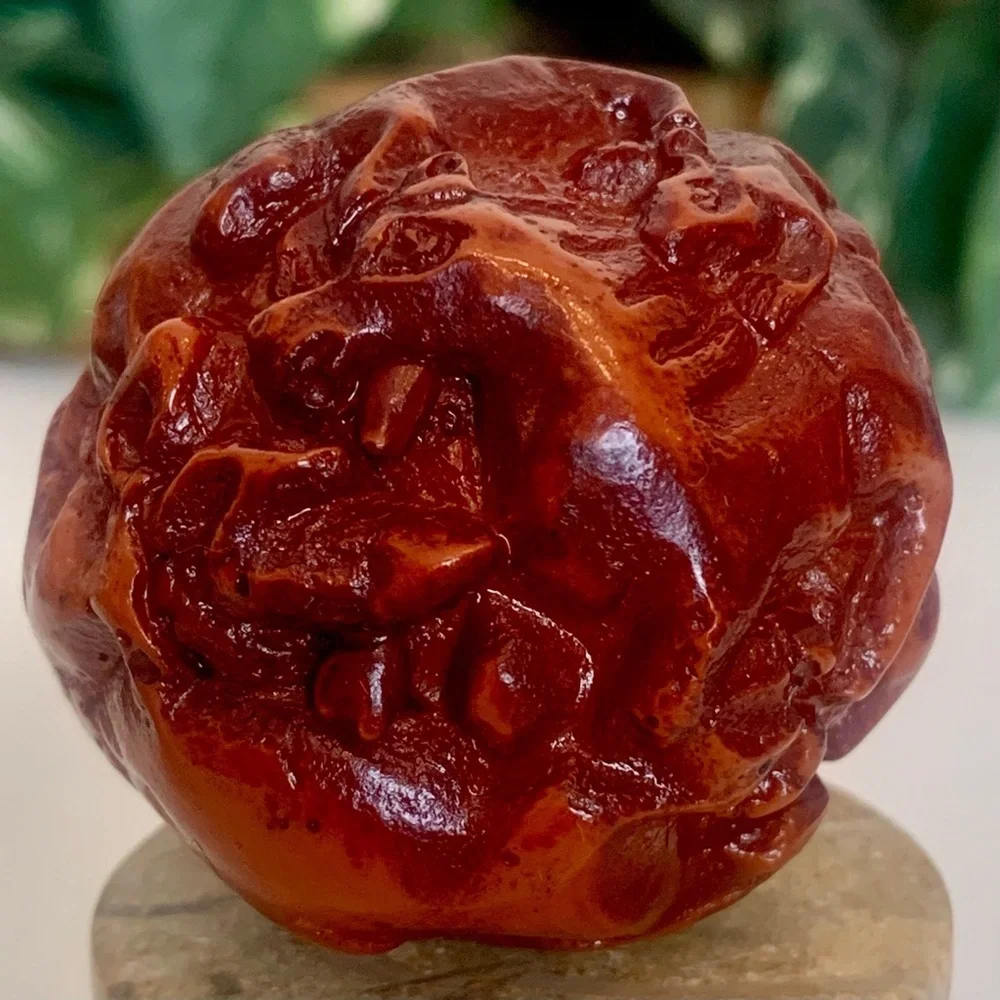 Red Faux Amber Carved Chinese Zodiac Ball 12 Animals Horse Rat Monkey Ram 1.8